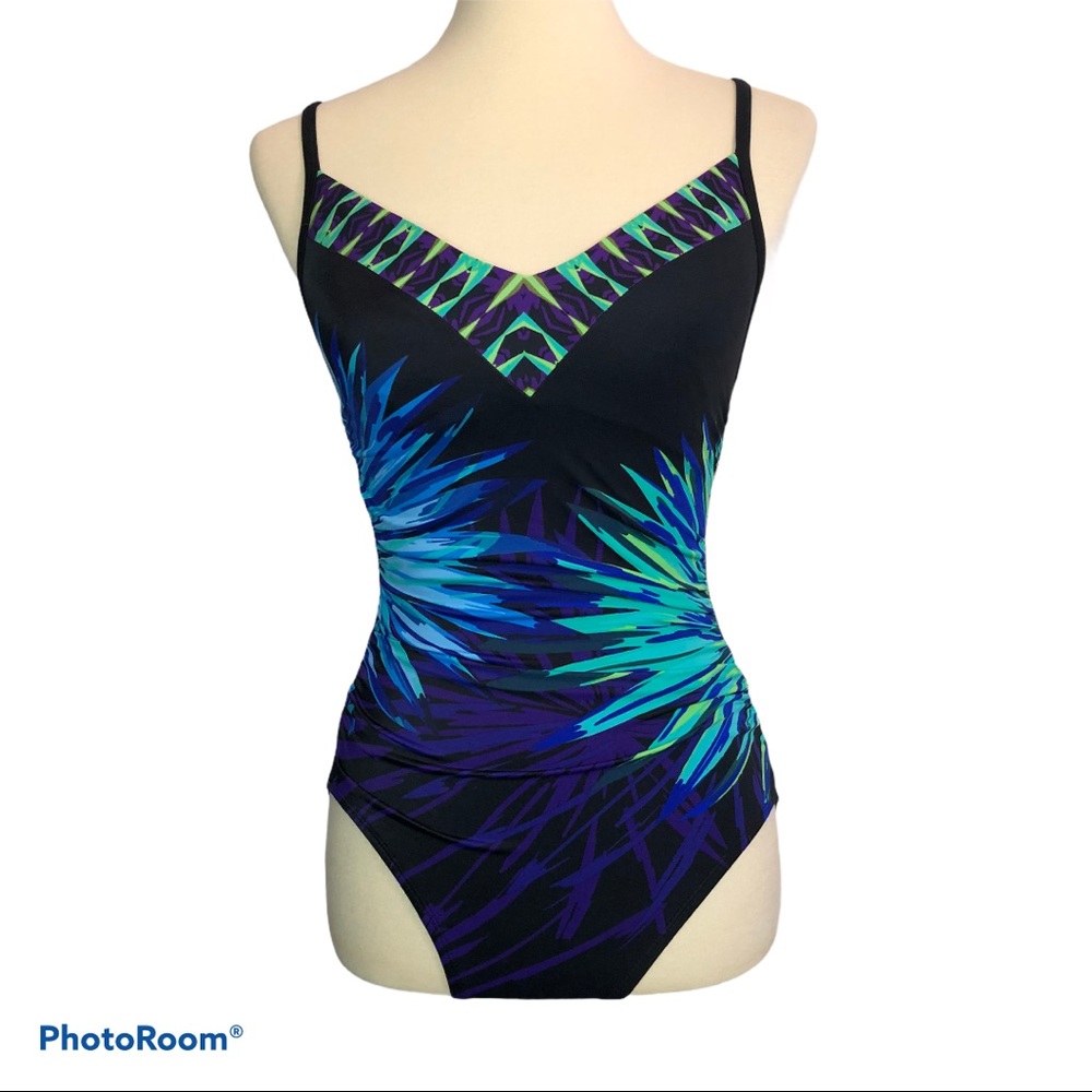 Aqua Green Shirred Sides One-Piece Swim size S